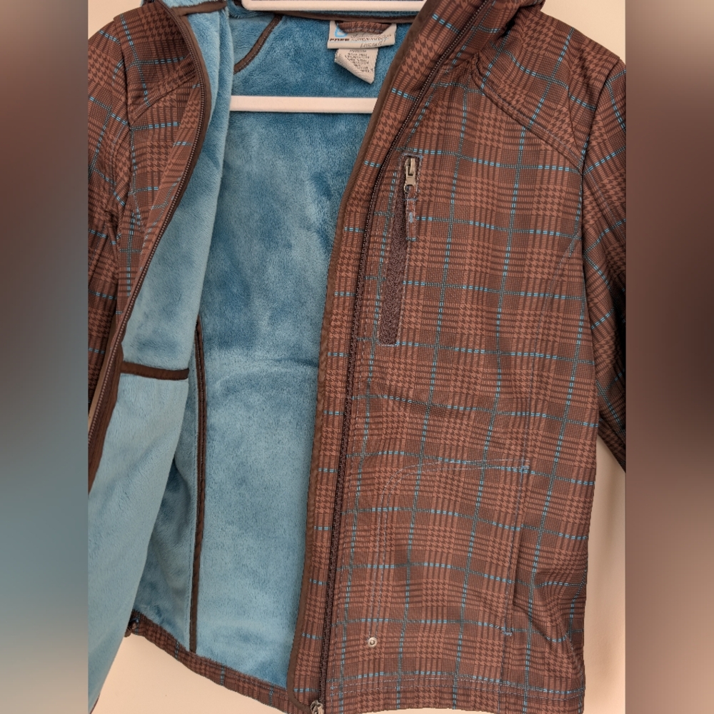 Free Country Brown Plaid Jacket with Aqua Fleece Lining Medium - Picture 3 of 14
